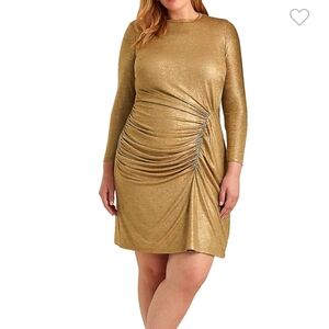 NWT Lauren Ralph Lauren Plus Slim-Fit Foil Print Shirred Midi Dress